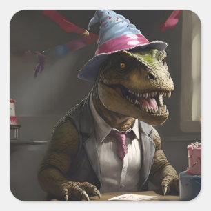 T-rex in verjaardags pet vierkante sticker