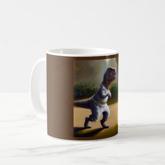 T Rex Jogging Koffiemok (Voorkant links)
