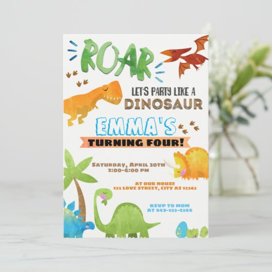 T-Rex Jongen Dinosaurus Kinderen Verjaardag Kaart (Staand voorkant)