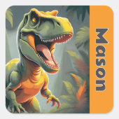 T-Rex Jurassic Dinosaur Grijs en Sinaasappel Vierkante Sticker (Voorkant)