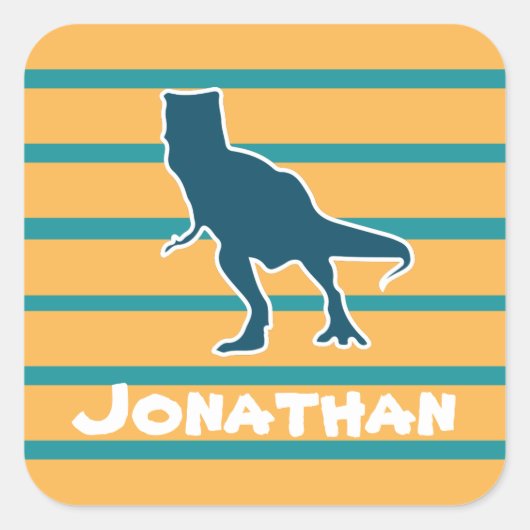 T-rex jurassic dinosaurus cartoon aangepaste naam vierkante sticker (Voorkant)
