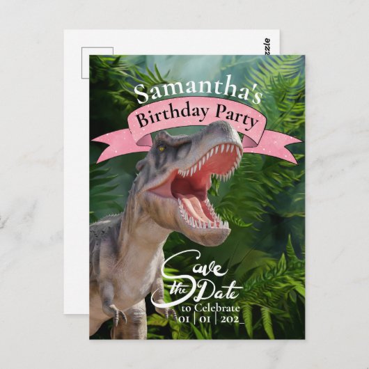 T Rex, Jurassic World, Jungle Verjaardagsmeisje Briefkaart (Voorkant / Achterkant)