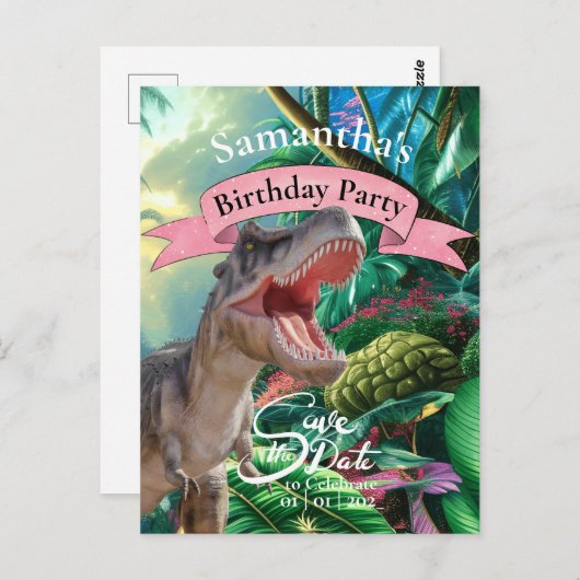 T Rex, Jurassic World, Verjaardagsmeisje Briefkaart (Voorkant / Achterkant)