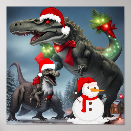 T-Rex Kerstmis Poster (Voorkant)