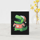 T-rex Kerstpret Dinosaurus Lelijke Saurus Kaart (Gele Bloem)