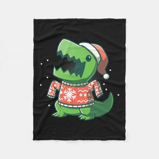 T-rex Kerstpret Dinosaurus Ugly Saurus Fleece Deken (Voorkant)