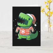 T-rex Kerstpret Fun Dinosaurus Ugly Saurus  Kaart (Gele Bloem)