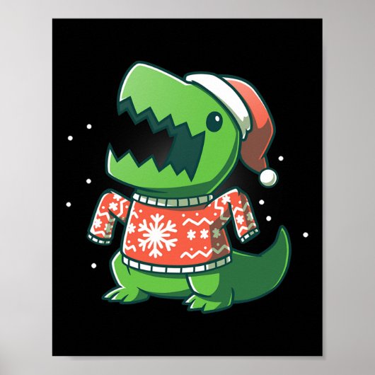T-rex Kerstpret Fun Dinosaurus Ugly Saurus  Poster (Voorkant)