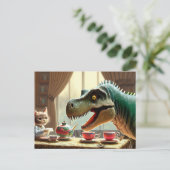 T-rex, kitten, theefeest briefkaart (Staand voorkant)