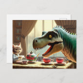 T-rex, kitten, theefeest briefkaart (Voorkant / Achterkant)