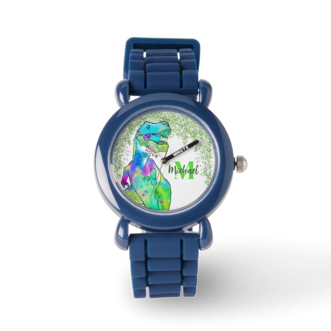 T-Rex kleurrijk gepersonaliseerd Horloge (Voorkant)