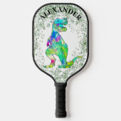 T. rex. kleurrijke dinosaurus gepersonaliseerd pickleball paddle (Voorkant)