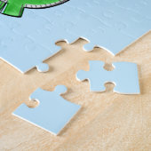 T-rex-kogels met luchtballonnen in de blauwe lucht legpuzzel (Zijkant)