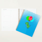 T-rex-kogels met luchtballonnen in de blauwe lucht planner (Display)