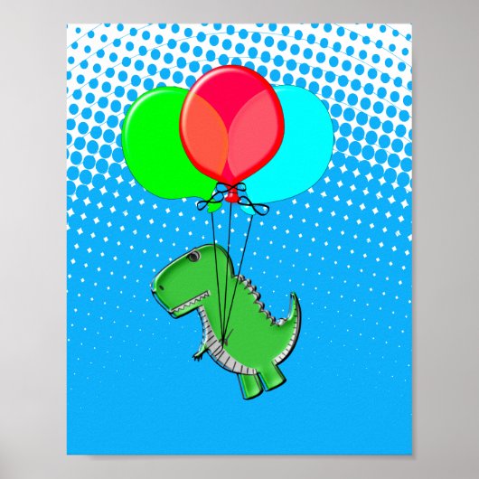 T-rex-kogels met luchtballonnen in de blauwe lucht poster (Voorkant)