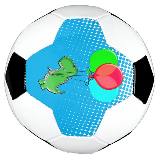 T-rex-kogels met luchtballonnen in de blauwe lucht voetbal (Gedraaid)