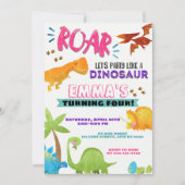 T-Rex Meisjes Dinosaurus Verjaardagsfeest Kaart (Voorkant)