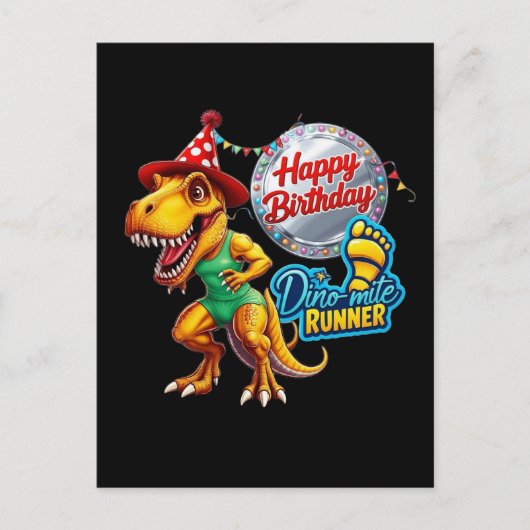 T-Rex met groen hardloopoutfit Briefkaart (Voorkant)