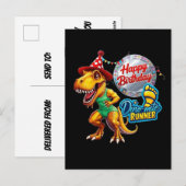 T-Rex met groene hardloopoutfit Briefkaart (Voorkant / Achterkant)