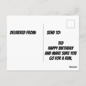 T-Rex met groene hardloopoutfit Briefkaart (Achterkant)