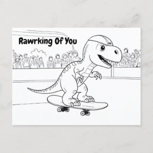 T-Rex met helm op een skateboard Briefkaart