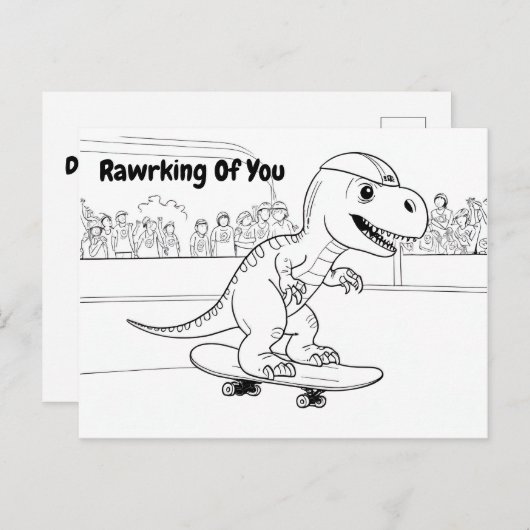 T-Rex met helm op een skateboard Briefkaart (Voorkant / Achterkant)