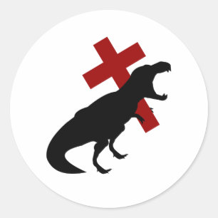 T-Rex met kruis Ronde Sticker