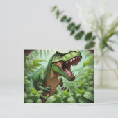T-Rex met munt Briefkaart (Staand voorkant)