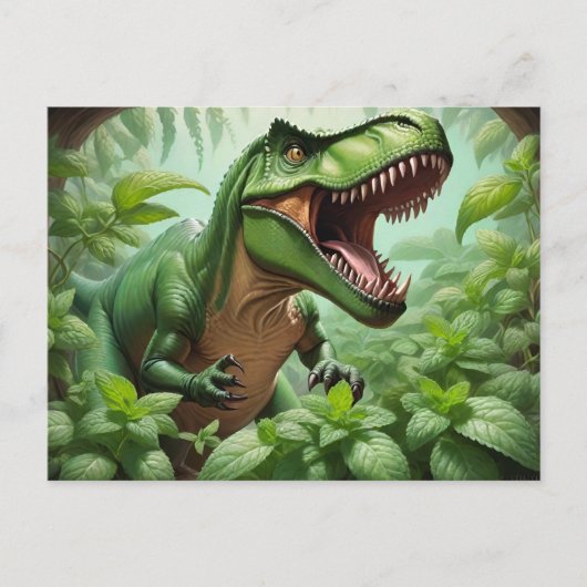 T-Rex met munt Briefkaart (Voorkant)