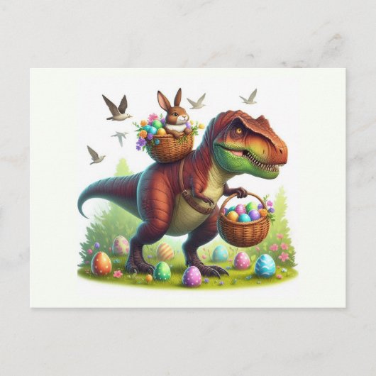 T-Rex met paashaas Feestdagenkaart (Voorkant)
