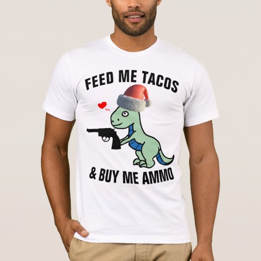T-REX MET PISTOOL FUNNY CHRISTMAS T-SHIRTS (Voorkant)