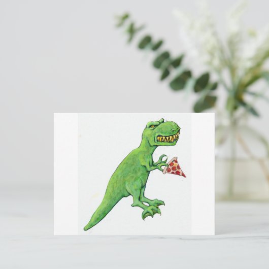 T-Rex met Pizza Briefkaart (Staand voorkant)