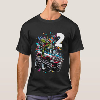 T Rex Monster Truck 2e Verjaardag 2 jaar Party Din T-shirt