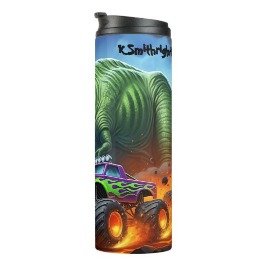 T-Rex Monster Truck Fiery Chase Thermosbeker (Geroteerd rechts)