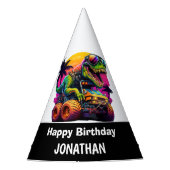 T Rex Monster Truck Gelukkige Verjaardag Feesthoedjes (Voorkant)