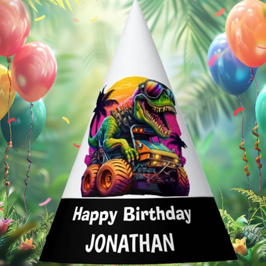 T Rex Monster Truck Gelukkige Verjaardag Feesthoedjes