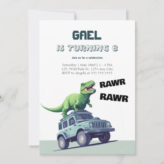 T-Rex Monster Truck Rawr Dinosaur Kids Birthday Kaart (Voorkant)