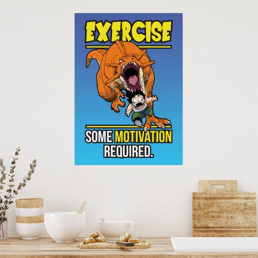 T-Rex oefening Motivation - Funny Anime Gym Poster (Keuken)