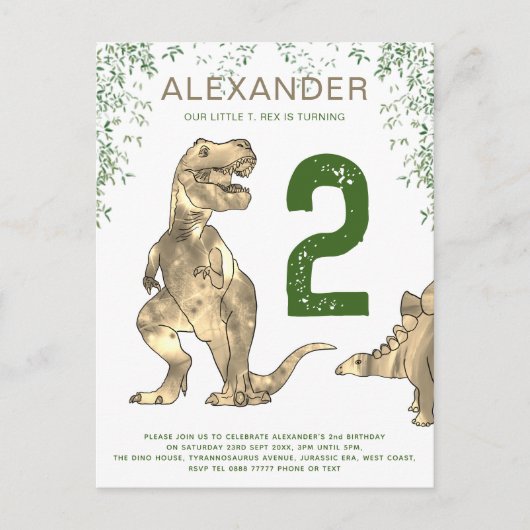 T. rex oerwoud 2e verjaardag van de begroting van  uitnodiging briefkaart (Voorkant)