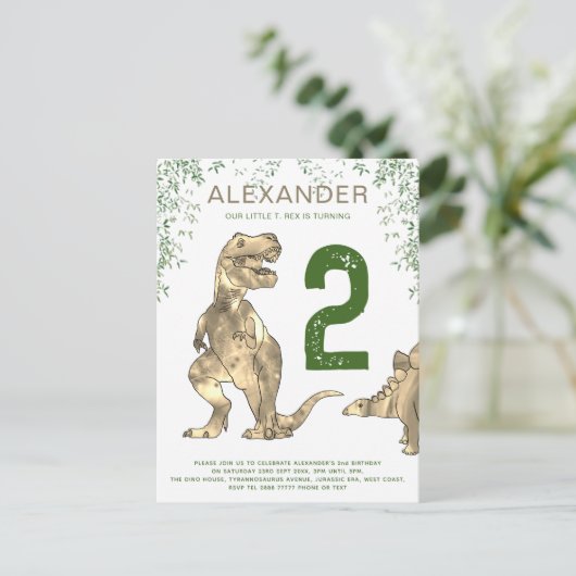 T. rex oerwoud 2e verjaardag van de begroting van  uitnodiging briefkaart (Staand voorkant)