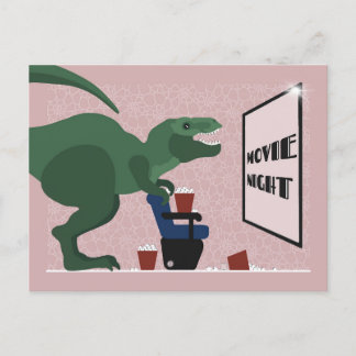 T Rex on Movie Night Postcard Feestdagenkaart