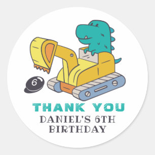 T-Rex-opgravatorconstructielui, Birthday Party Ronde Sticker