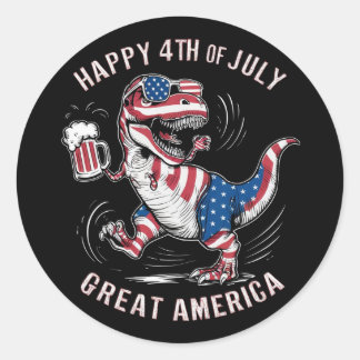 T-Rex over de kleuren van de Amerikaanse vlag Ronde Sticker