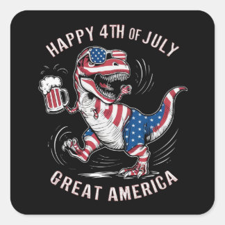 T-Rex over de kleuren van de Amerikaanse vlag Vierkante Sticker