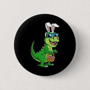 T Rex paashaas met eieren mand plezier dinosaurus  Ronde Button 5,7 Cm