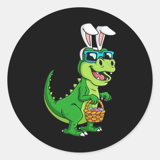 T Rex paashaas met eieren mand plezier dinosaurus Ronde Sticker (Voorkant)