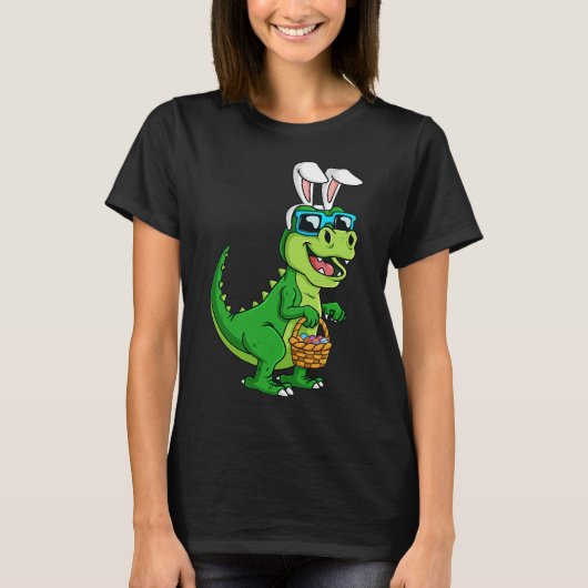T Rex paashaas met eieren mand plezier dinosaurus T-shirt (Voorkant)