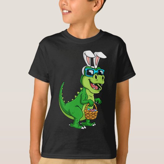 T Rex paashaas met eieren mand plezier dinosaurus T-shirt (Voorkant)