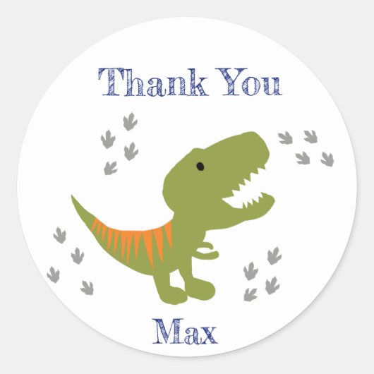 T-rex Party Bedankt Ronde Sticker (Voorkant)