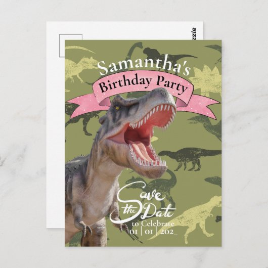 T Rex, Patroon Verjaardagsmeisje Briefkaart (Voorkant / Achterkant)